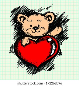 Cute Teddy bear, doodle illustration 