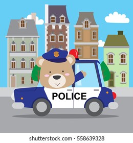 Cute Teddy Bear Driving Police Car Stock Vector (Royalty Free ...