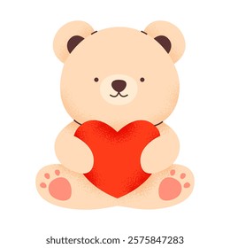 Cute teddy bear, with elements for Valentine's Day. Isolated on white background, vector illustration