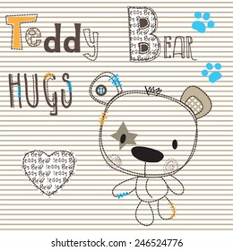 cute teddy bear embroidery on tshirt vector illustration