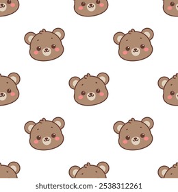 Lindo oso de peluche cara de dibujos animados sin patrón, Ilustración vectorial