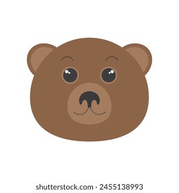 Cute teddy bear face, emoji and comic portrait of forest animal vector illustration