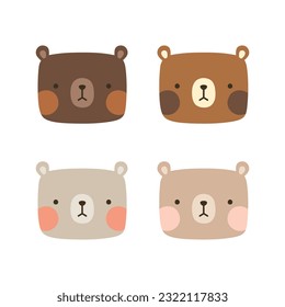 Cute teddy bear face illustration vector white background