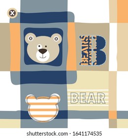 cute teddy bear face vector, T-shirt graphics design for kids