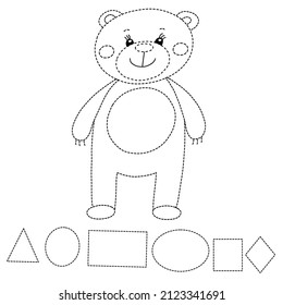 Cute teddy bear and figurines, finish the outline and paint, for coloring books and games.Vector illustration drawn by hand 