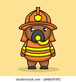 Cute teddy bear with a firefighter costume