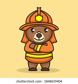 Cute teddy bear with a firefighter costume