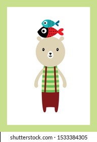 cute teddy bear and fish wallpaper