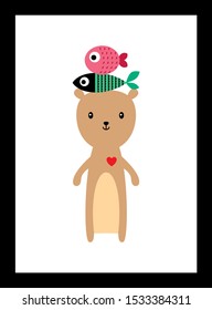 cute teddy bear and fish wallpaper