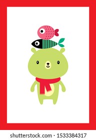cute teddy bear and fish wallpaper