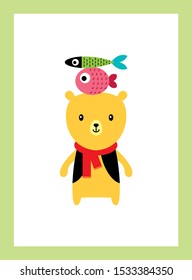 cute teddy bear and fish wallpaper