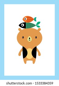 cute teddy bear and fish wallpaper