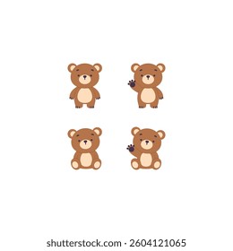 Cute teddy bear flat design collection, vector illustration		