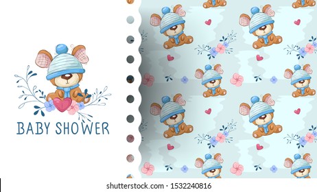 Cute teddy bear with flower cartoon