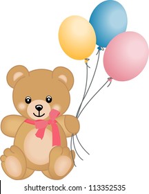 Cute Teddy Bear Flying Balloons Stock Vector (Royalty Free) 113352535 ...