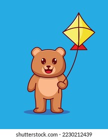 cute teddy bear with flying kite