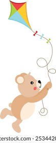 Cute teddy bear flying with kite