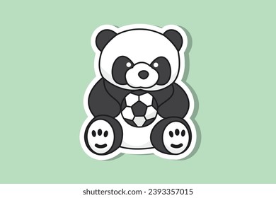 Cute Teddy Bear with football sticker design vector illustration. Animal nature icon concept. Flat cartoon style icon design.