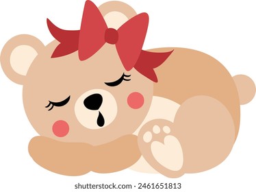 Linda chica de osito de peluche con arco para dormir