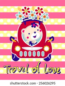Cute teddy bear girl and happy driver vector.