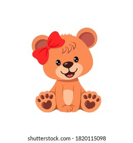 Cute teddy bear girl isolated on white background. Vector illustration