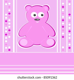 Cute Teddy Bear girl pink background greeting card. vector