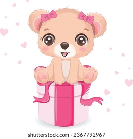 Cute Teddy Bear girl Sitting in the gift box