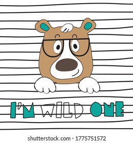 cute teddy bear with glasses on striped background