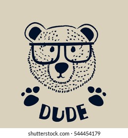 cute teddy bear with glasses, T-shirt design for kids vector illustration