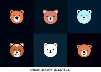Cute Teddy bear graphics set. Vector illustration with cute little bear face isolated