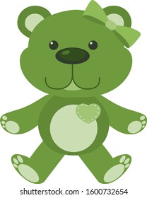 Cute teddy bear in green color on white background illustration