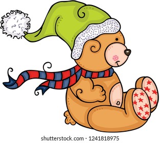 Cute teddy bear with green hat