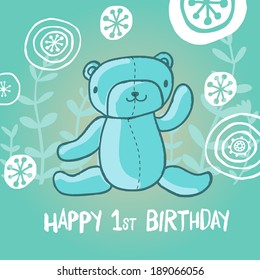 cute teddy bear greeting for 1st birthday