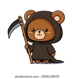 Cute Teddy Bear Grim Reaper Cartoon Character