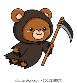 Cute Teddy Bear Grim Reaper Cartoon Character Flying