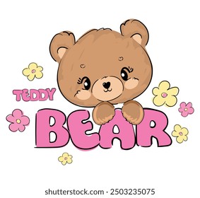 cute teddy bear hand drawn kids print vector illustration