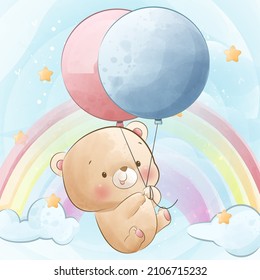 
Cute teddy bear hanging from a balloons baby shower character