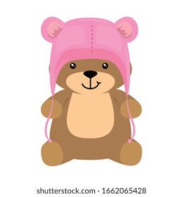 cute teddy bear with hat isolated icon vector illustration design