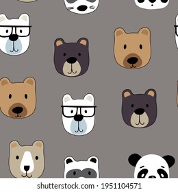 Cute teddy bear head seamless pattern. Can be used for textile,  background, book cover, packaging.