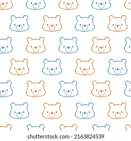 Cute Teddy Bear Head Vector Graphic Doodles Seamless Pattern can be use for background and apparel design