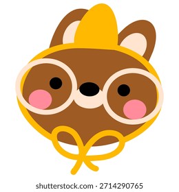  A cute teddy bear head wearing a yellow hat on a transparent background.