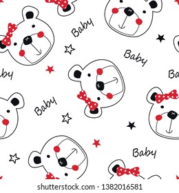 Cute Teddy Bear Heads Seamless Pattern