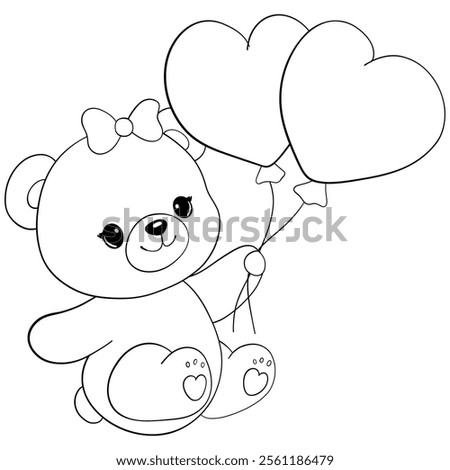Cute Teddy Bear with Heart Balloons Coloring Page