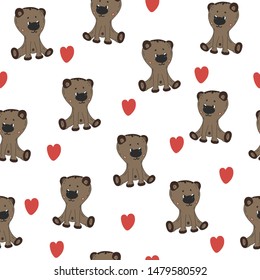 cute teddy bear with heart, bedding pattern for kids, wrapping paper, vector textile fabric print