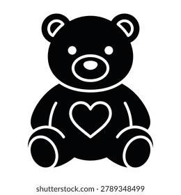 Cute teddy bear with heart icon childhood affection romantic valentine companion character silhouette minimalist