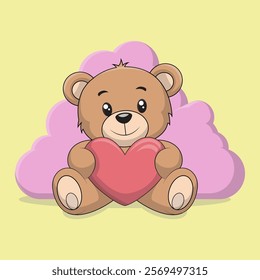 cute teddy bear with heart isolated icon vector illustration desing