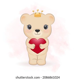 Oso y corazón de Teddy, ilustración conceptual del día de San Valentín