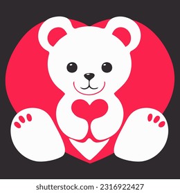 Cute teddy bear with heart. Vector illustration in flat style.