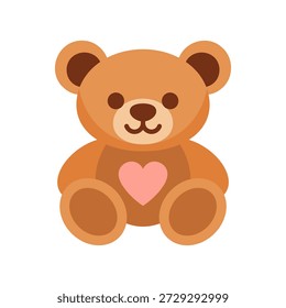 Cute teddy bear with heart vector icon. Romantic Valentine’s Day gift illustration for love, holidays, greeting cards, marketing, celebrations and romantic design projects.