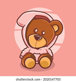 cute teddy bear with his jacket vector icon illustration. flat cartoon concept